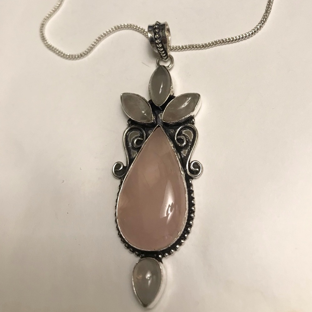 Rose Quartz Stamped 925 Sterling Silver Necklace